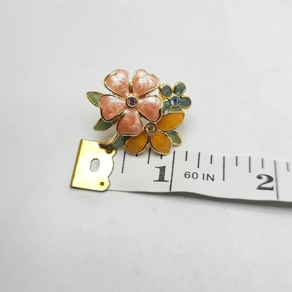 Joan Enamel Flower Post Earrings Multicolor Petals Rhinestones SPRING FLING - Picture 6 of 6